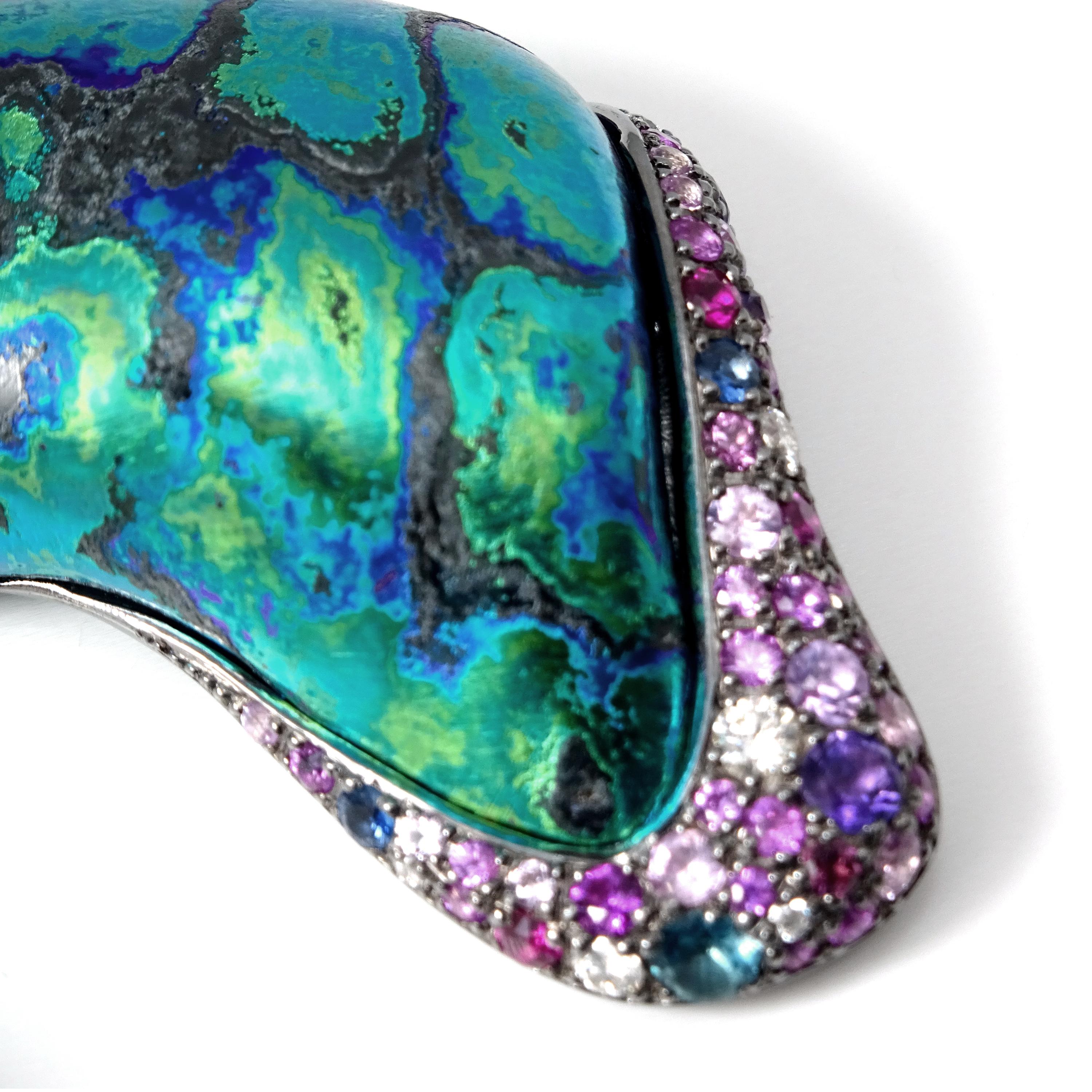 Diamonds Purple Amethysts Sapphires 18 Karat Gold Silver Green Timascus Earrings For Sale 3