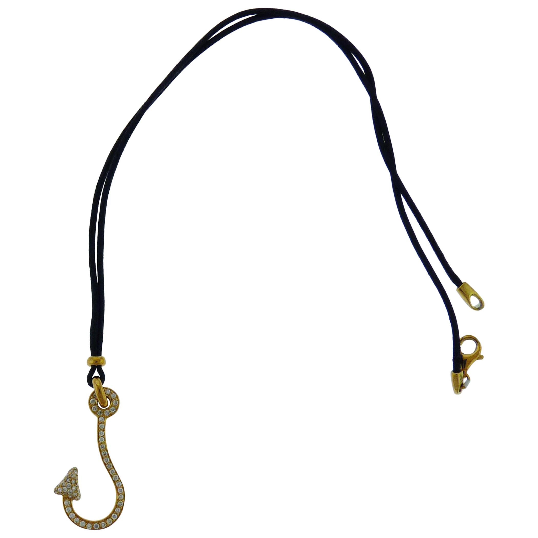 Diamonds and 18 Karat Yellow Gold Anchor Pendant Necklace