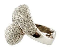 Diamonds and 18 Karat White Gold Dome Ring