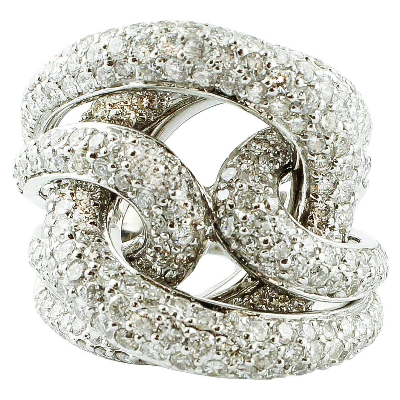 Diamonds and 18 Karat White Gold Intertwined Bands Ring For Sale