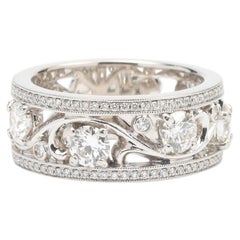 Diamonds and 18K White Gold Milgrain Band Ring