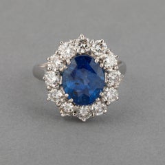 Diamonds and 5.41 Carats Ceylan Sapphire French Vintage Ring