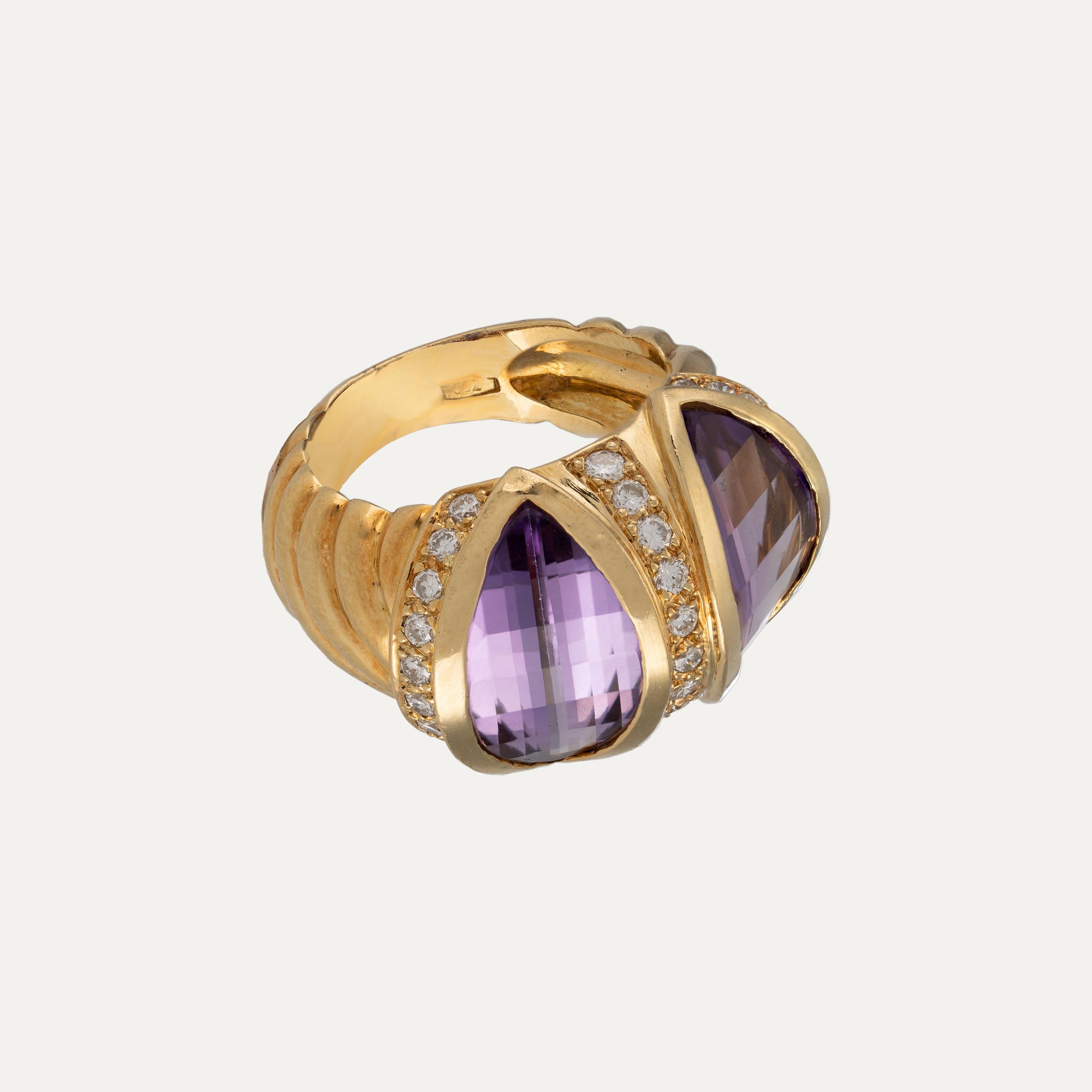 Taille brillant Bague en or, diamants et améthyste en vente