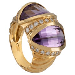 Diamonds and amethyst, gold ring