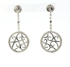 Diamonds and Black Diamonds Dangle Earrings in 18 Karat White Gold