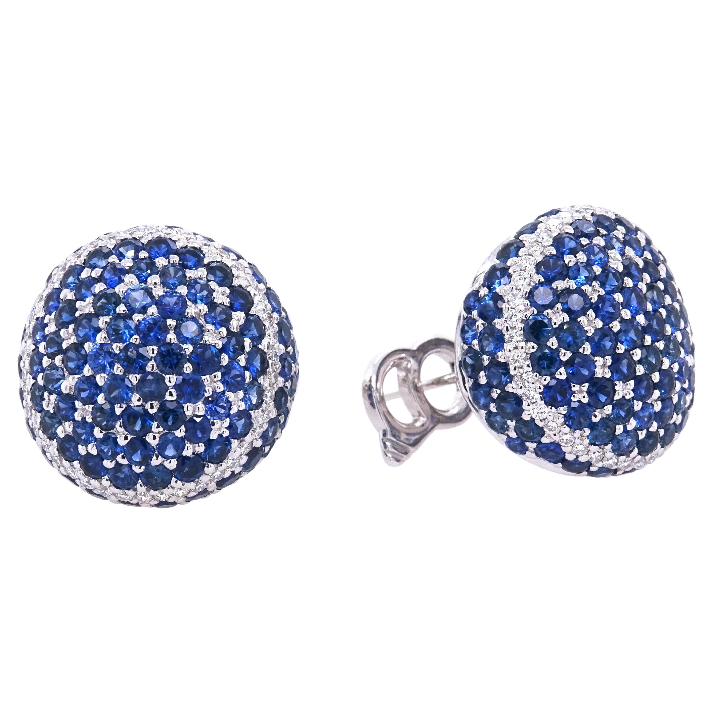 Diamonds and Blue Sapphire Earrings in 18K White Gold