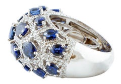 Diamonds and Blue Sapphires, White Gold Band Ring