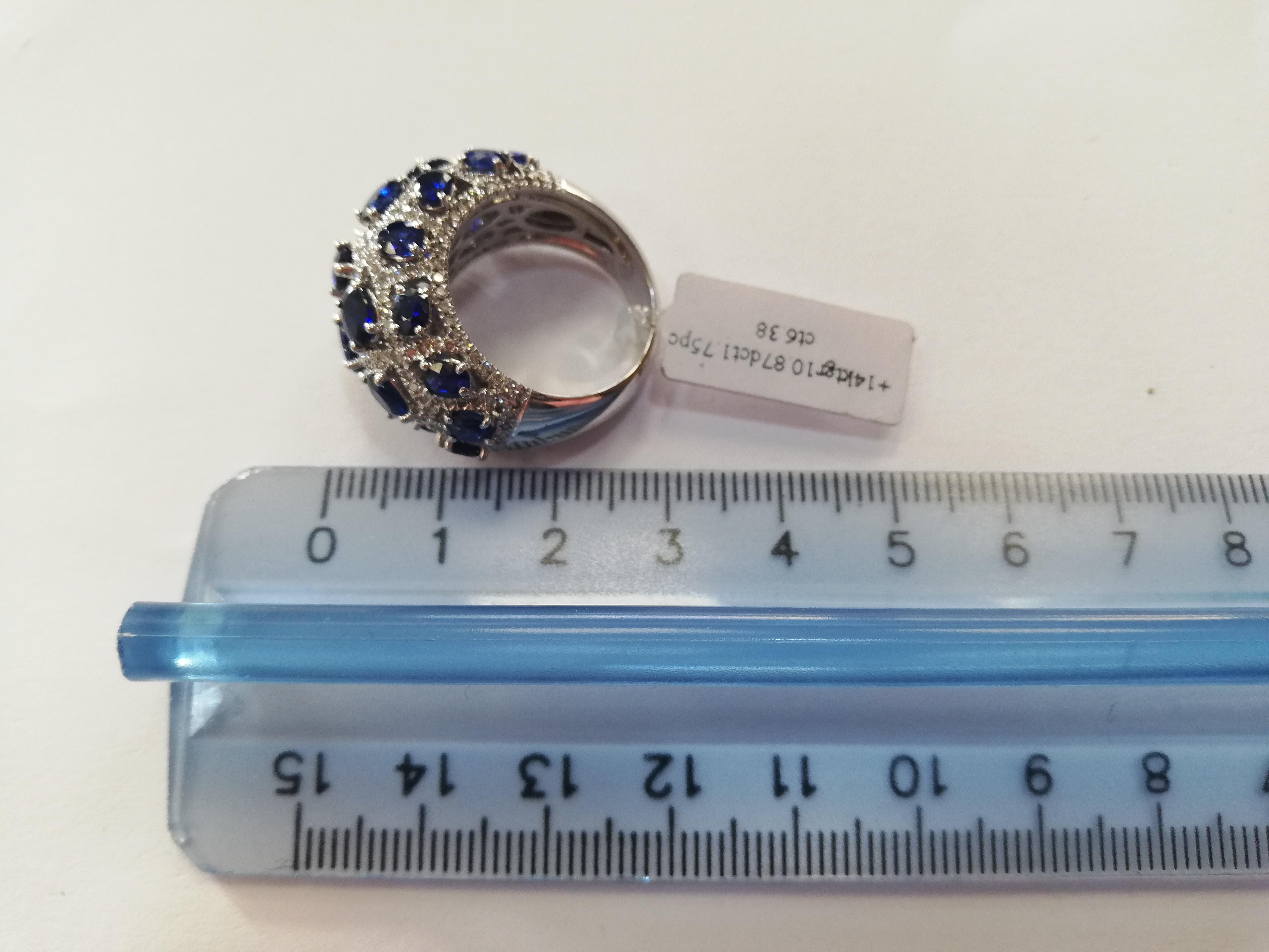 Diamonds and Blue Sapphires, White Gold Band Ring For Sale 1