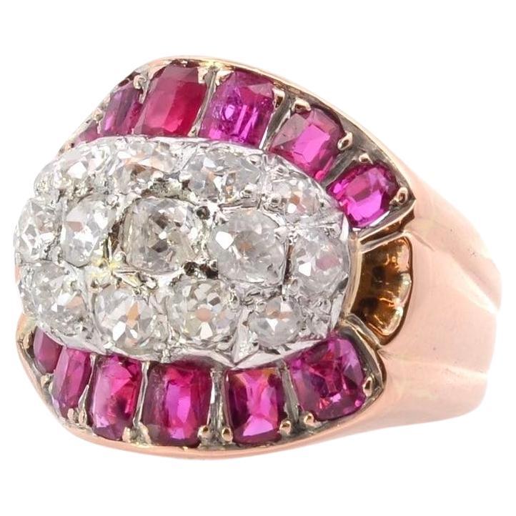 Diamonds and calibrated rubies tank ring For Sale