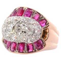 Vintage Diamonds and calibrated rubies tank ring