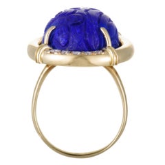 Diamonds and Carved Lapis Yellow Gold Ring