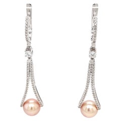 Diamonds and Cultured Pearl Earrings in 14k White Gold