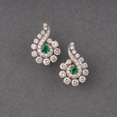 Diamonds and Emeralds French Vintage Clip Earrings