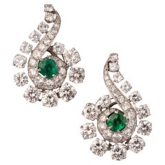 Diamonds and Emeralds French Vintage Clip Earrings