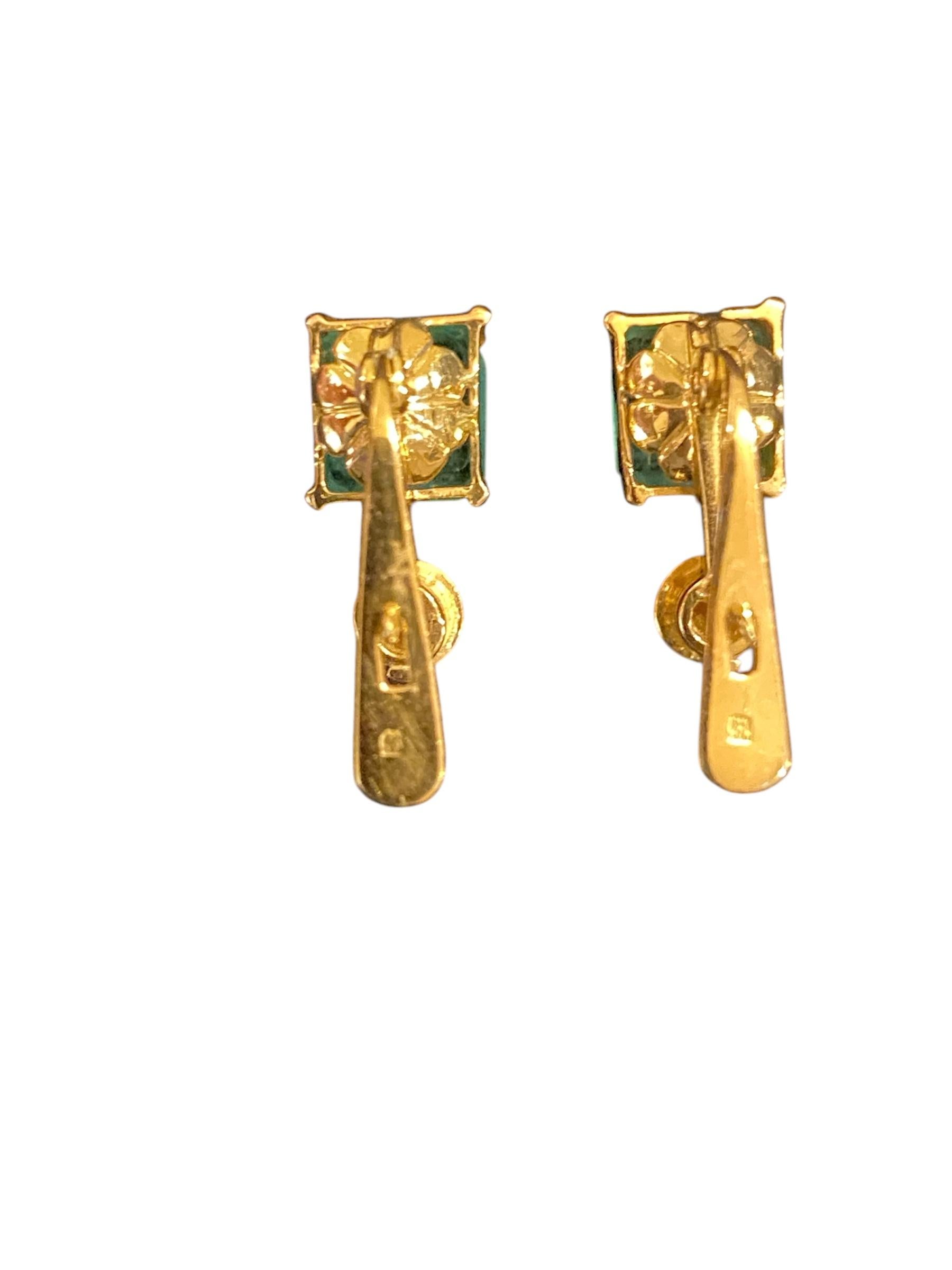 Emerald Cut Diamonds and Emeralds Gold Earrings For Sale