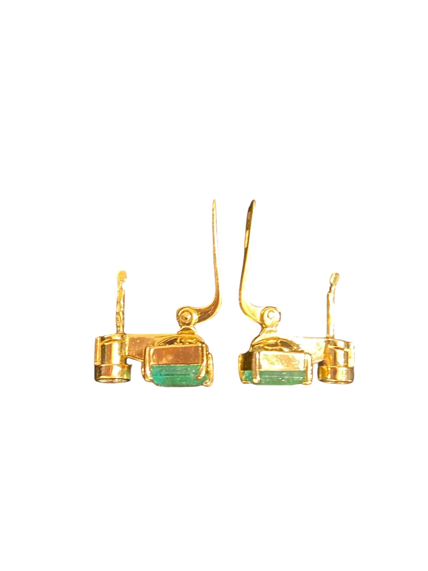 Women's or Men's Diamonds and Emeralds Gold Earrings For Sale