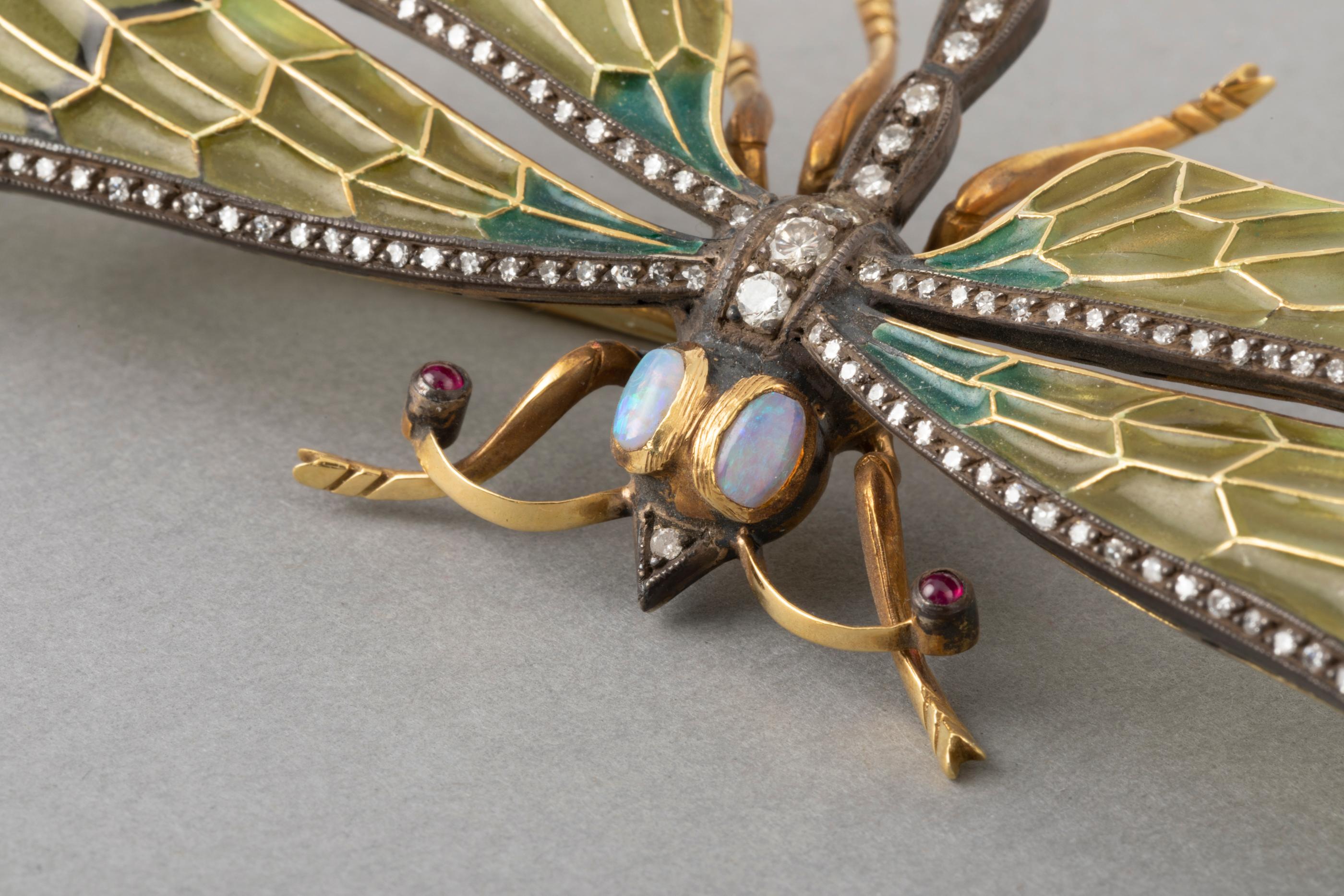 Diamonds and Enamel French Dragonfly Brooch 5