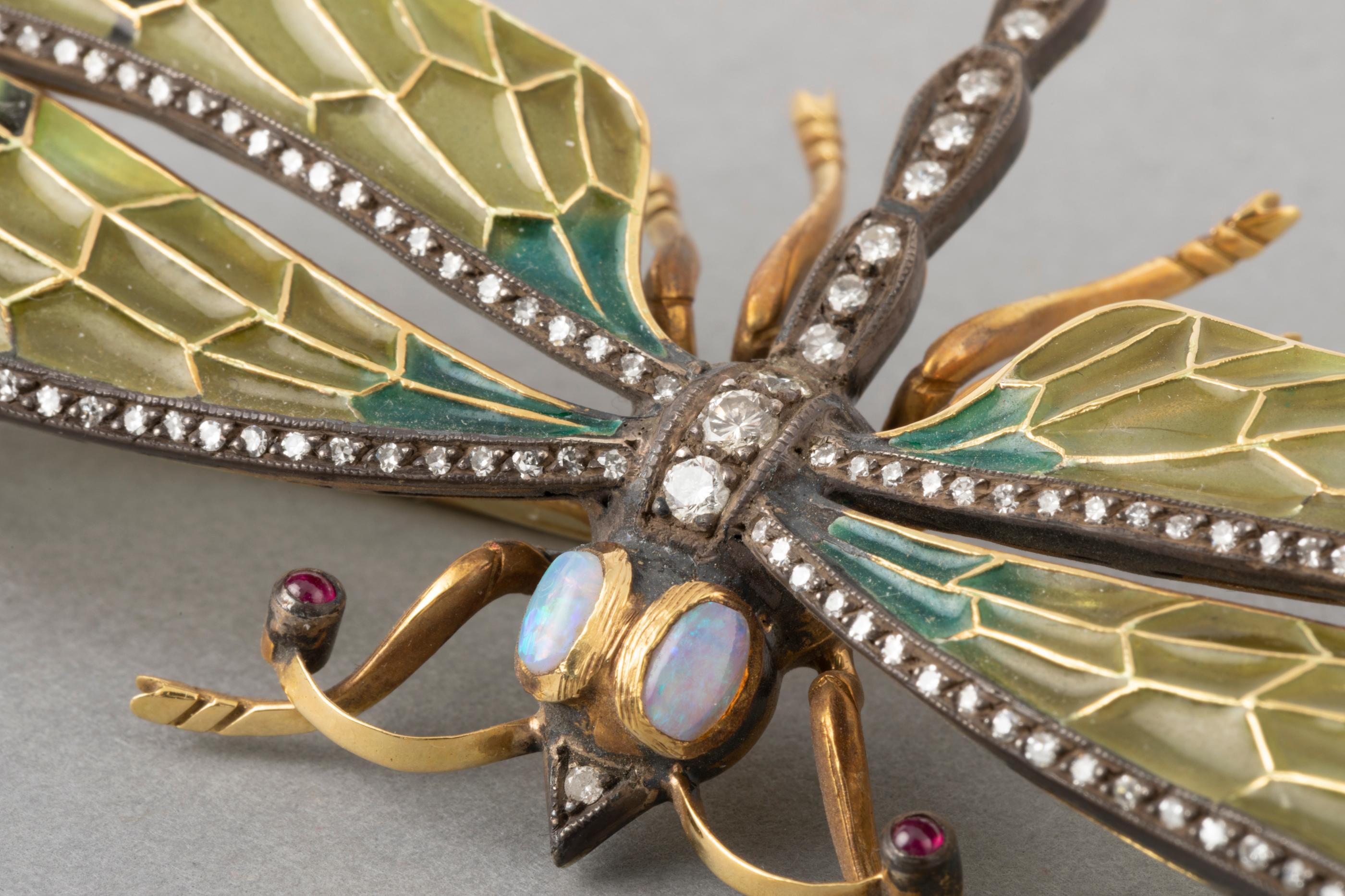 Diamonds and Enamel French Dragonfly Brooch 6