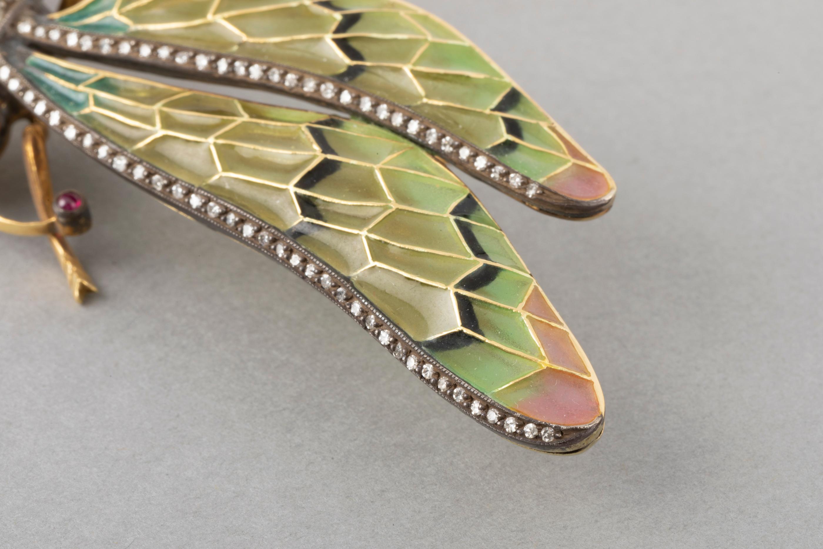 Diamonds and Enamel French Dragonfly Brooch 9