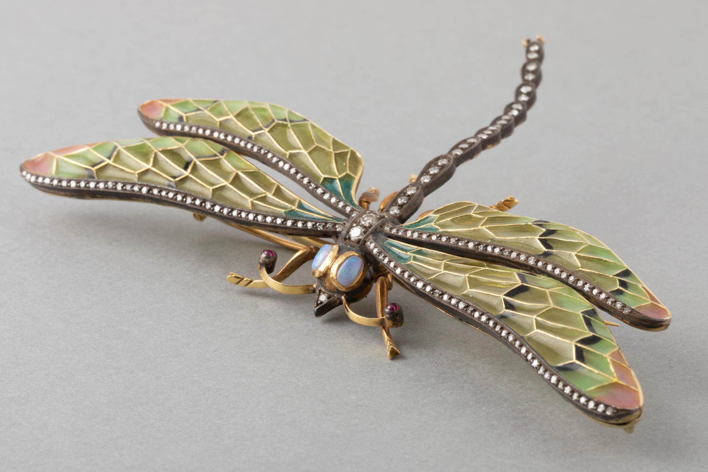 Diamonds and Enamel French Dragonfly Brooch 10