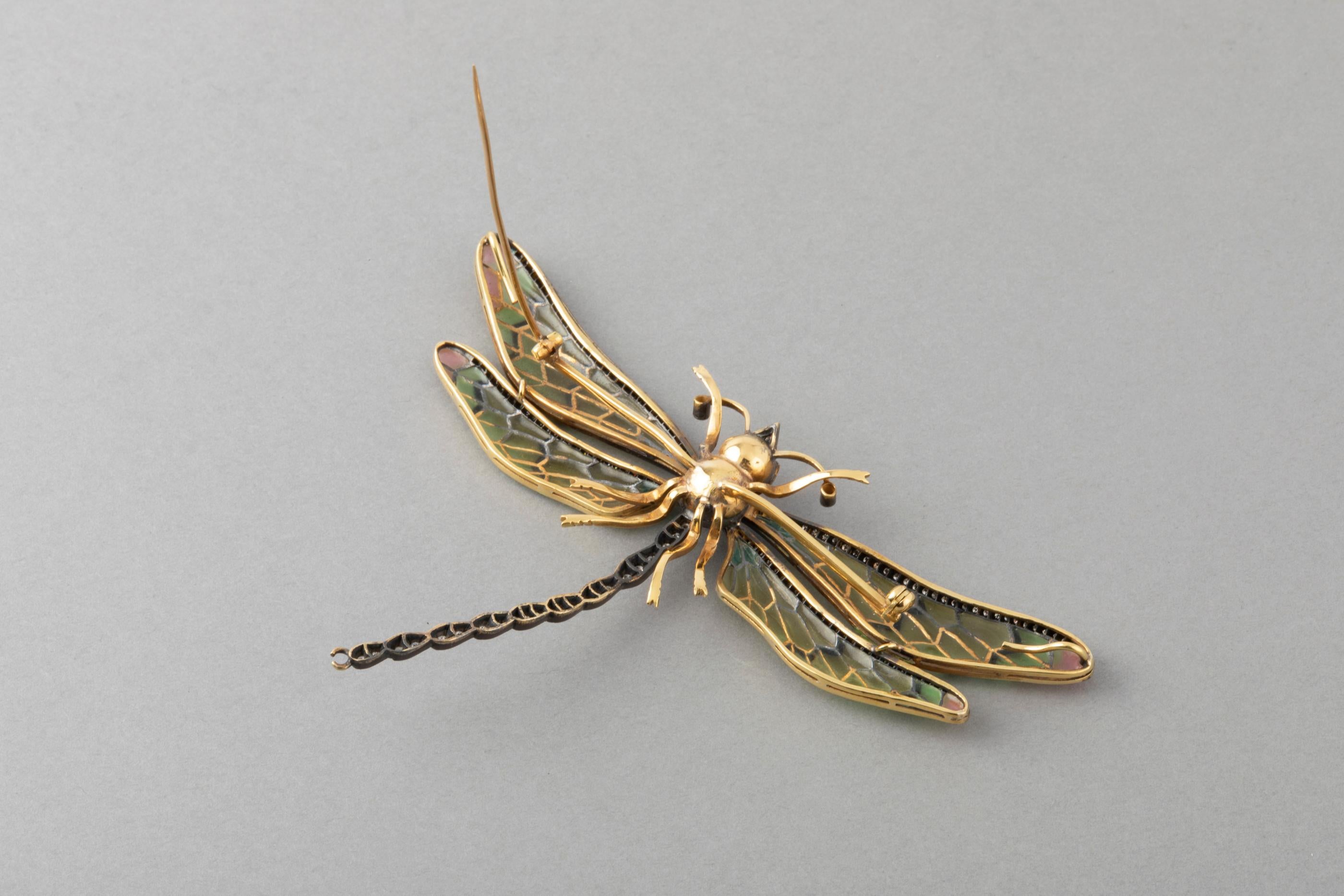 Diamonds and Enamel French Dragonfly Brooch 11