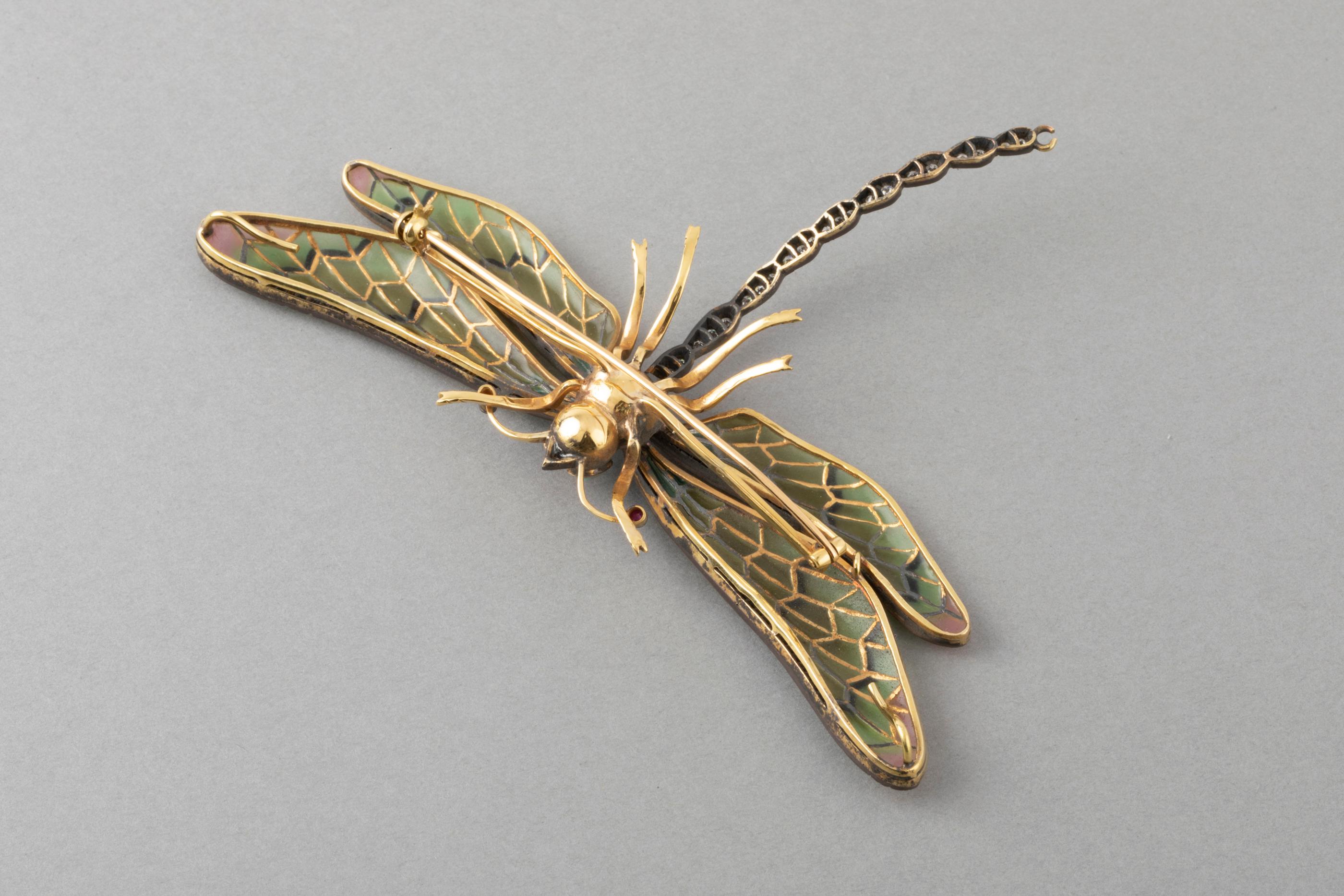 Diamonds and Enamel French Dragonfly Brooch 12