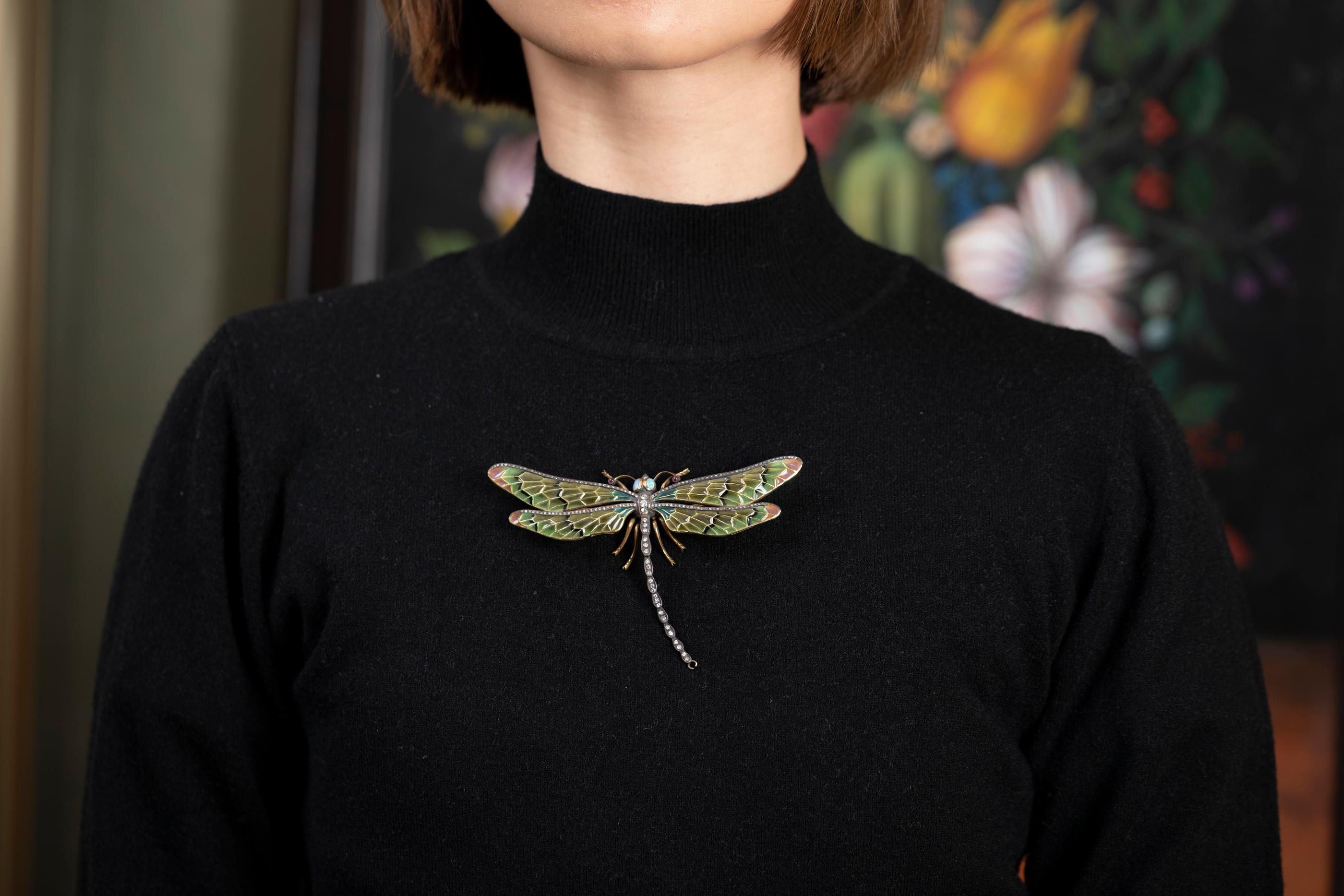 Diamonds and Enamel French Dragonfly Brooch 13