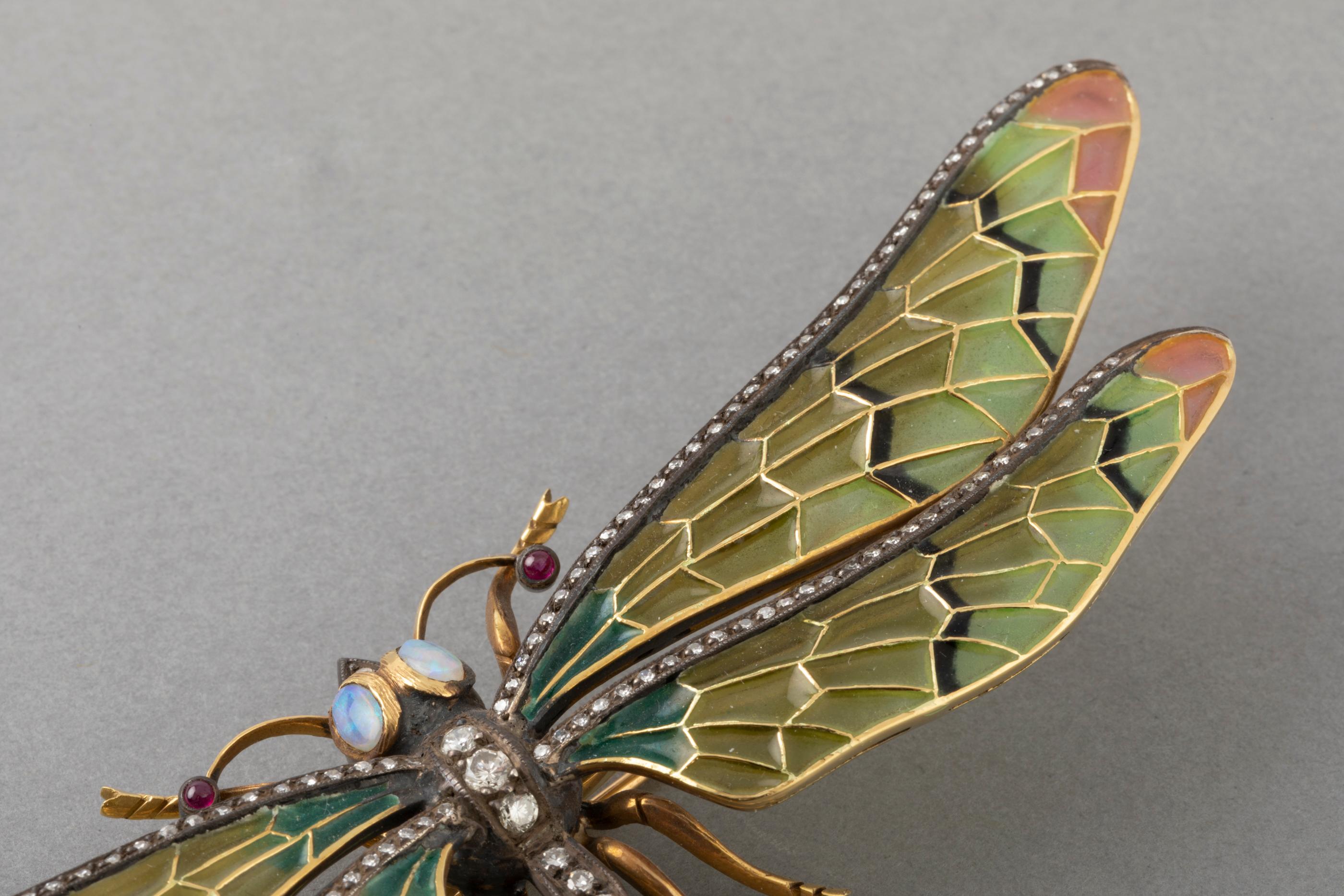 Diamonds and Enamel French Dragonfly Brooch 1