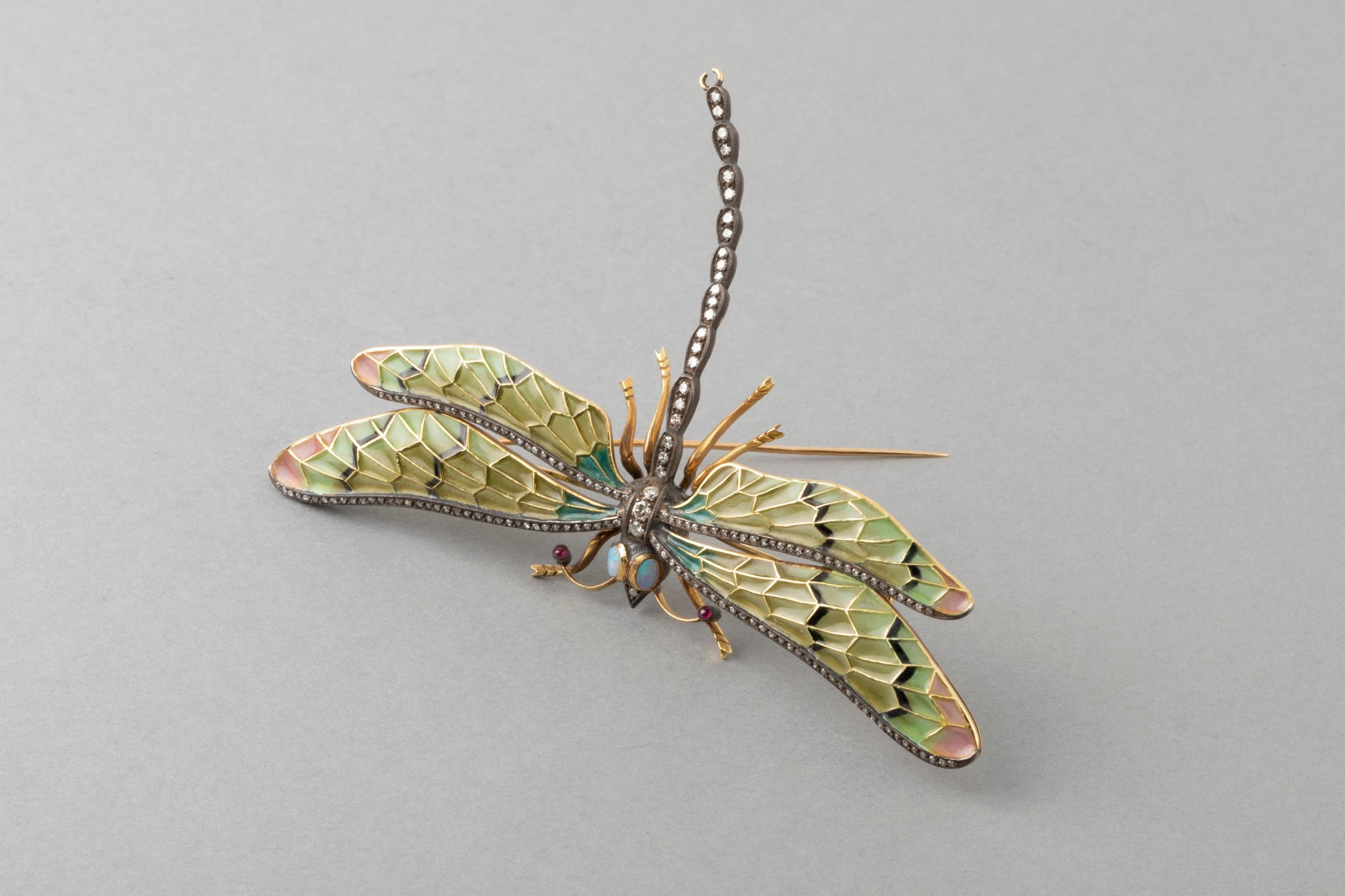 Diamonds and Enamel French Dragonfly Brooch 4