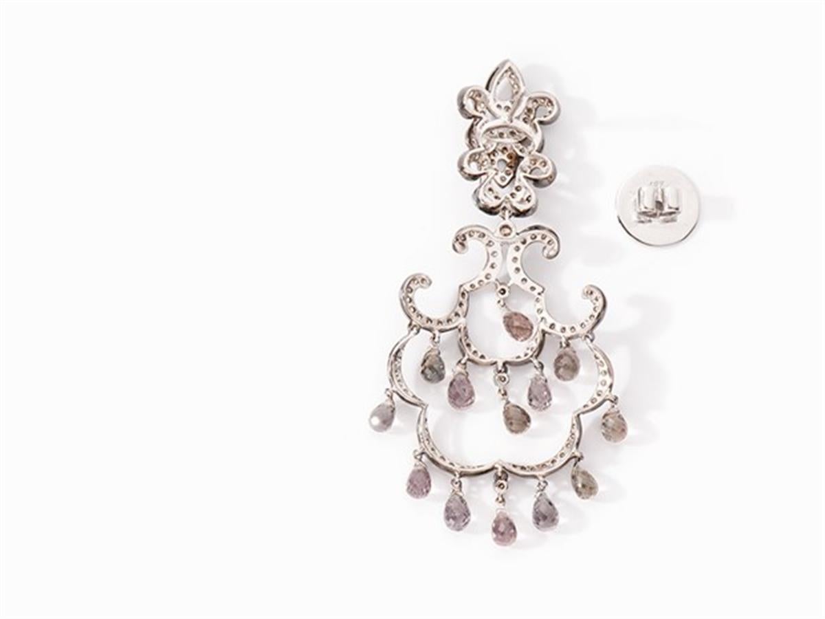 Women's or Men's Diamonds and Fancy Sapphires, 18 Karat White Gold, Earrings