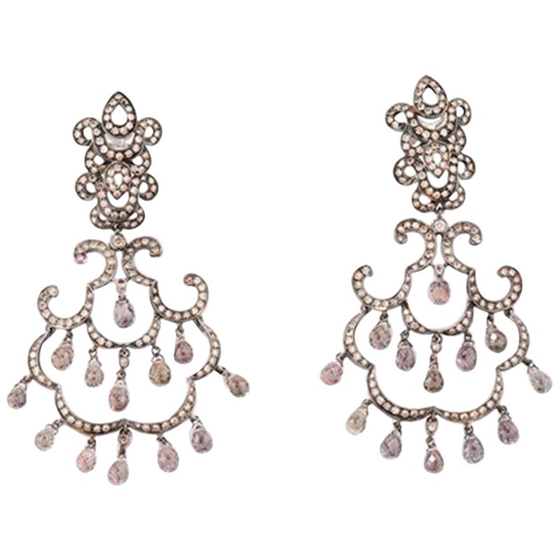 Diamonds and Fancy Sapphires, 18 Karat White Gold, Earrings