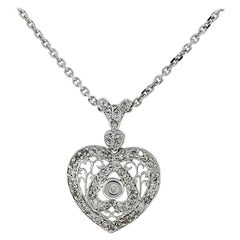 Diamonds and Filigree Heart Pendant Necklace