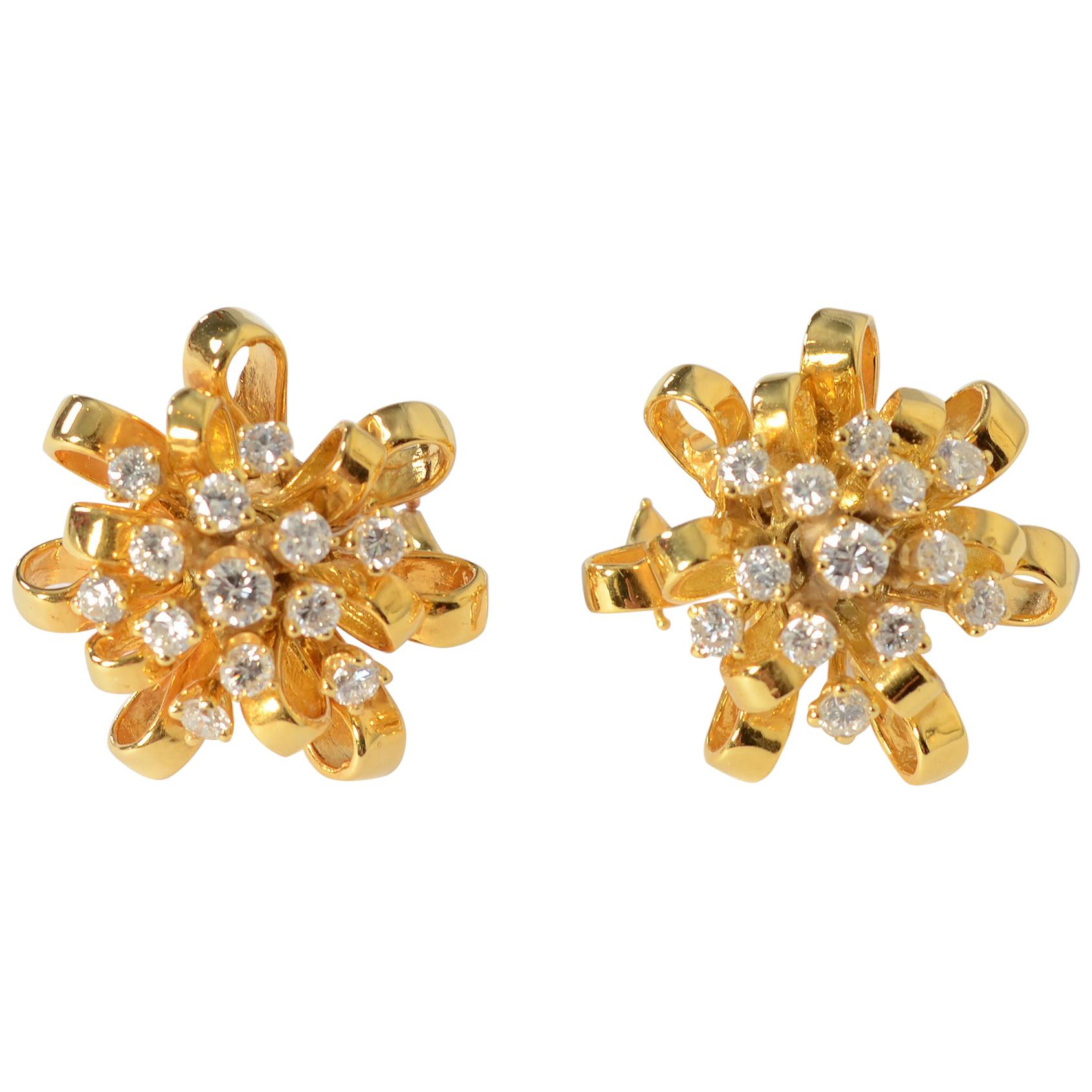 Diamonds and Gold Ribbon Earrings