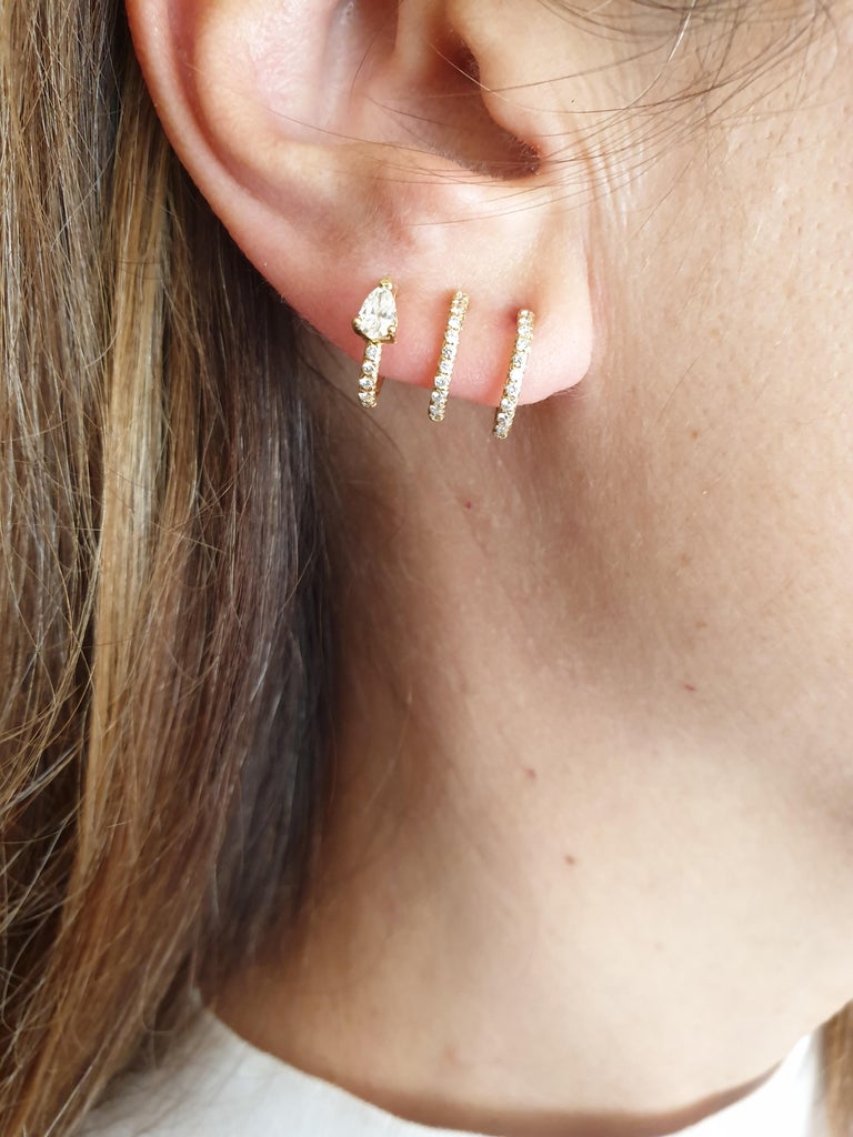 Diamonds and 18 Karat Gold Triple Ear Cuff Earring with Pear Shaped