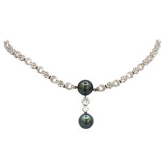 Vintage Diamonds and Green Pearl Necklace