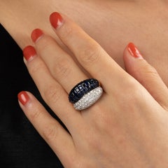 Diamonds and Invisible Setting Sapphires Vintage Ring