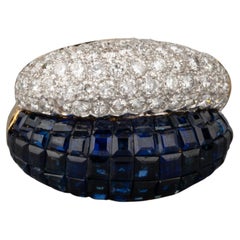 Diamonds and Invisible Setting Sapphires Vintage Ring