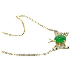 Vintage Diamonds and Jade Butterfly Pendant on Fine Curb Chain