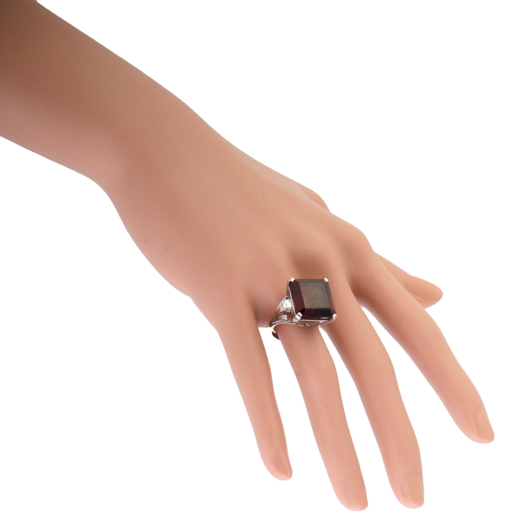 Women's Diamonds and Large Rectangle Garnet Platinum Ring