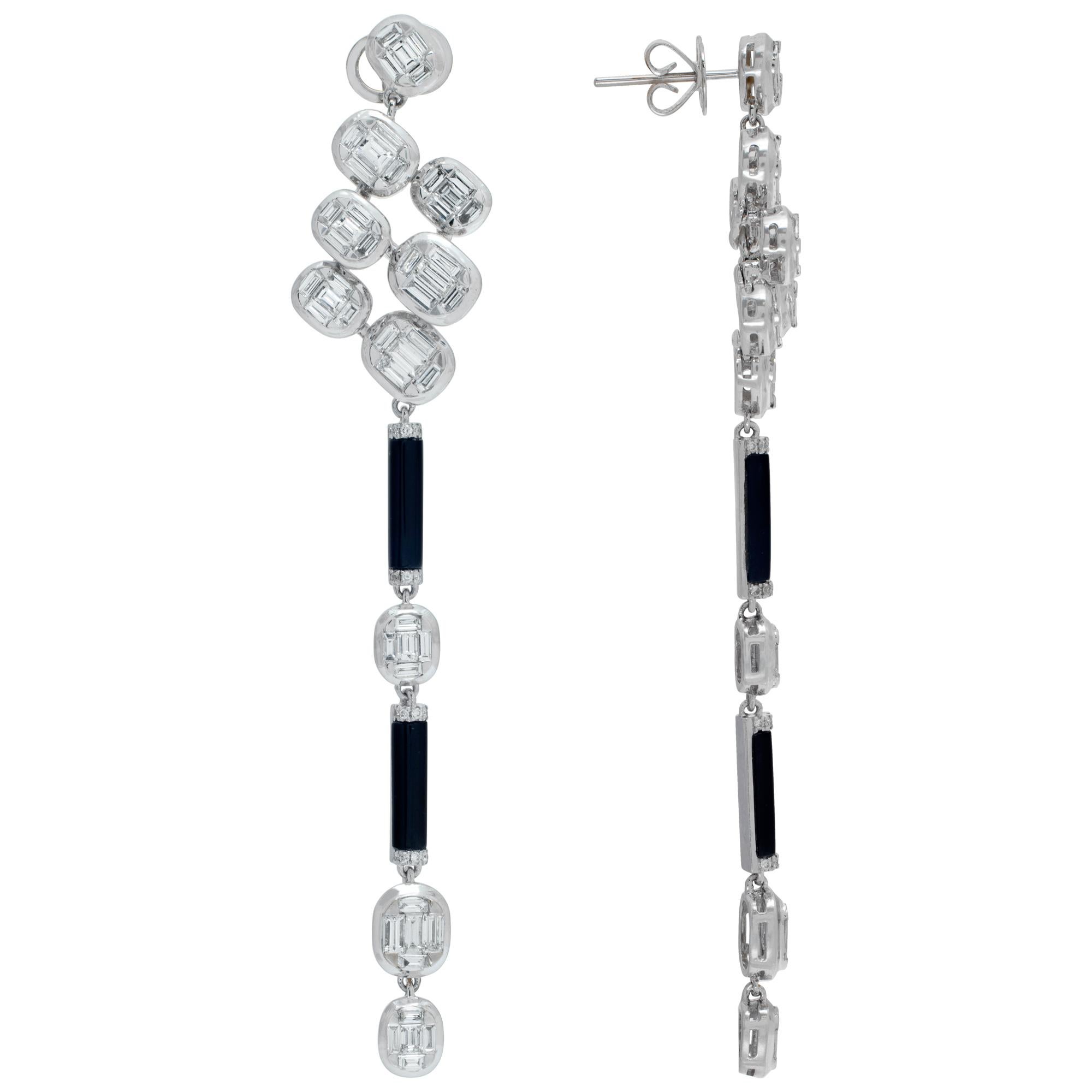 Women's Diamonds and onyx 18k white gold hanging earrings For Sale
