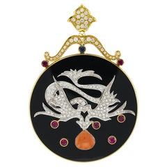 Diamonds and Onyx Dragoon Pendant in 18 Karat Yellow Gold