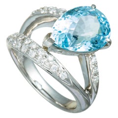 Diamonds and Pear Aquamarine Platinum Split Ring