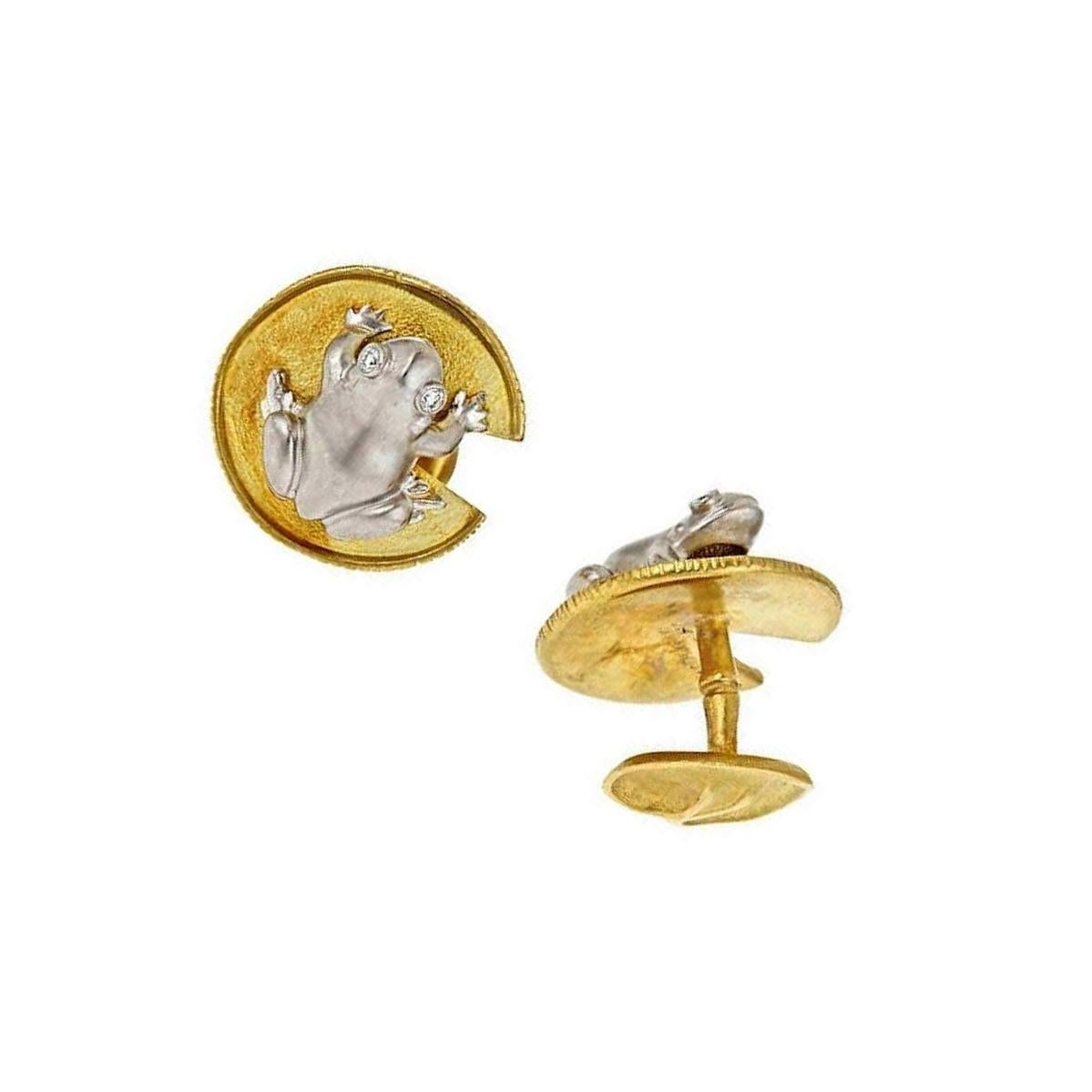 Diamonds and Platinum Frog and Water Lily Leaf Cufflinks by John Landrum Bryant In New Condition For Sale In New York, NY