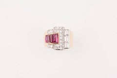 Diamonds and Rubies French Art Deco Cocktail Ring