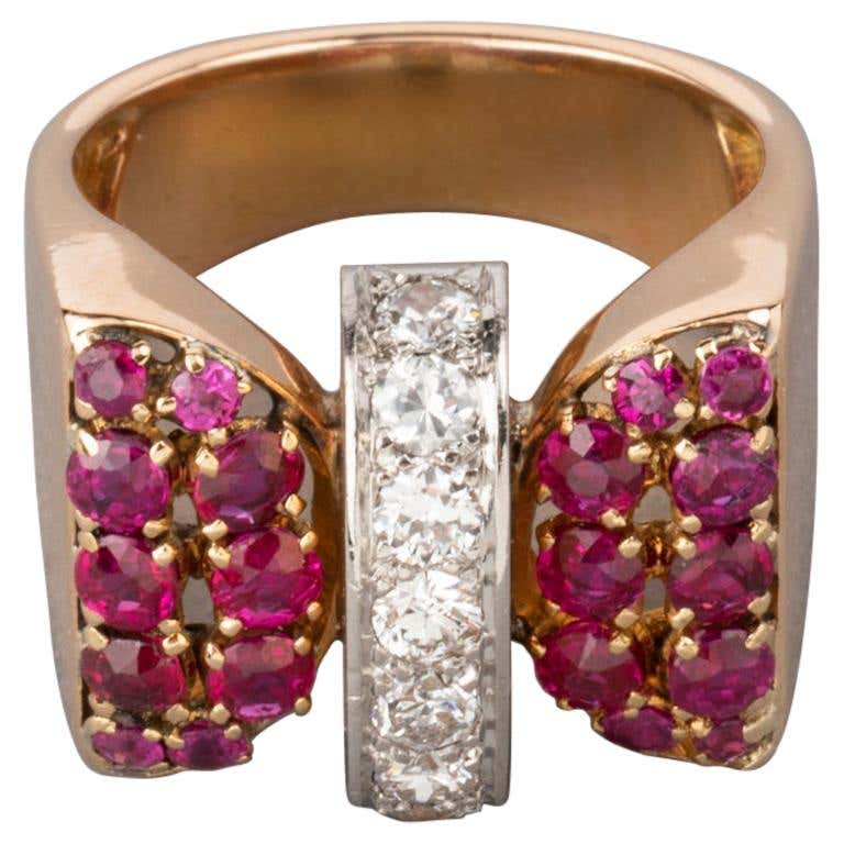 Rectangle Ruby and Diamond Ring For Sale at 1stDibs