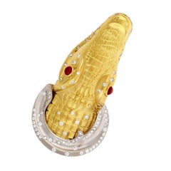 Diamonds and Rubies Platinum 18k Gold ALLIGATOR HEAD Brooch John Landrum Bryant