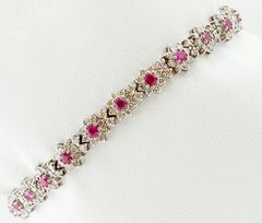 Diamonds and Rubies, White Gold Link Bracelet