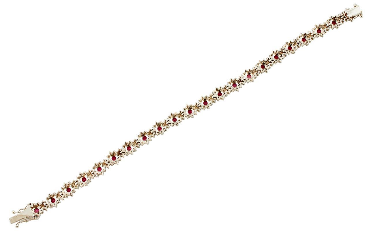 Diamonds and Rubies, White Gold Link Bracelet In Good Condition For Sale In Marcianise, Marcianise (CE)