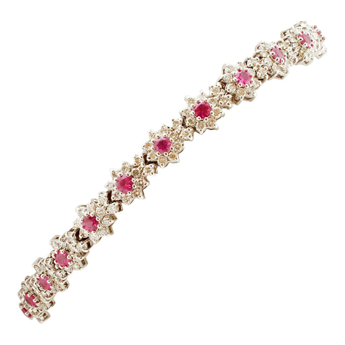 Diamonds and Rubies, White Gold Link Bracelet For Sale