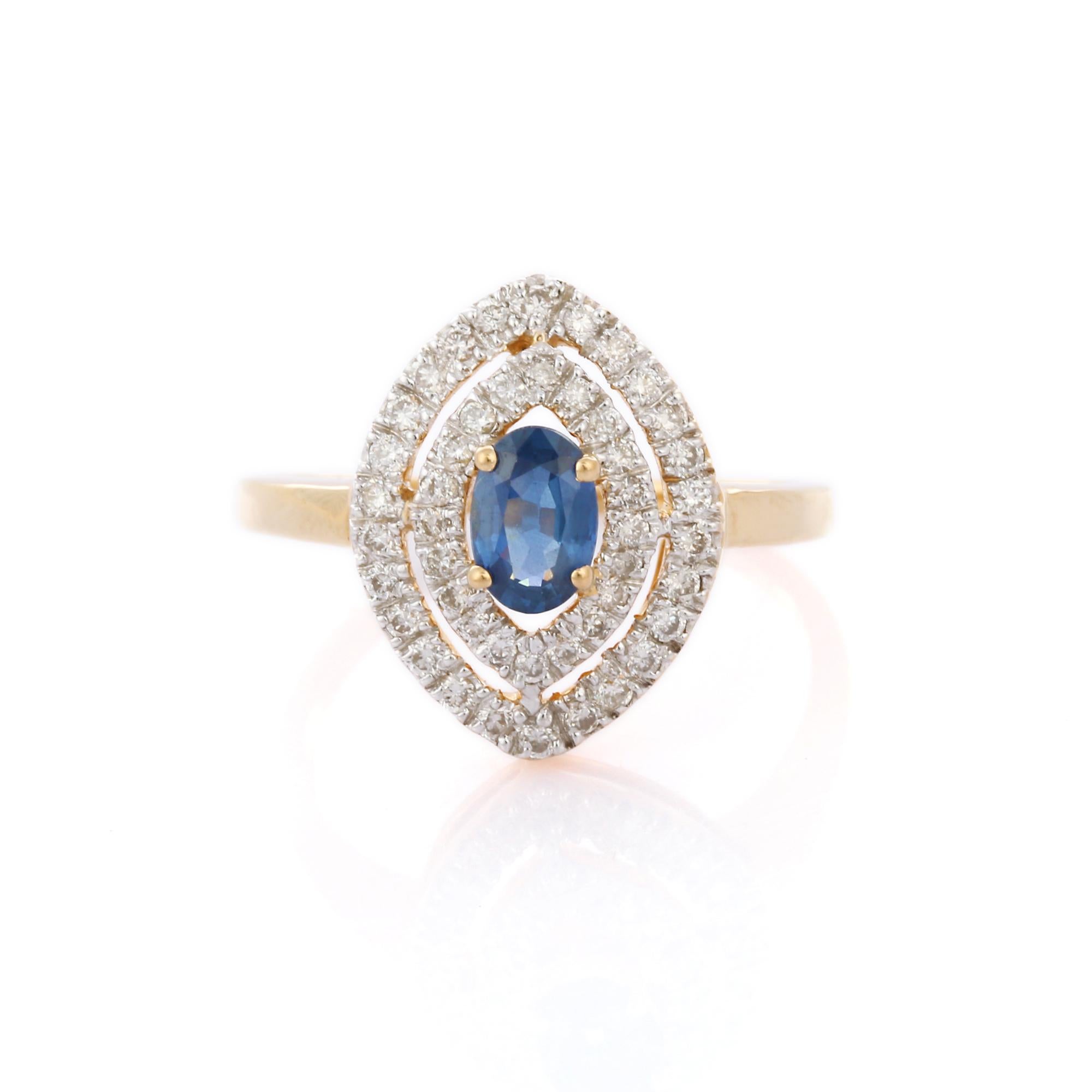 En vente :  Bague cocktail en or jaune 18 carats, saphirs entourés de diamants en forme de marquise 2